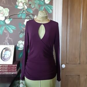 VANESSA VIRGINIA Long Sleeve Ruched Sides Top Size Small